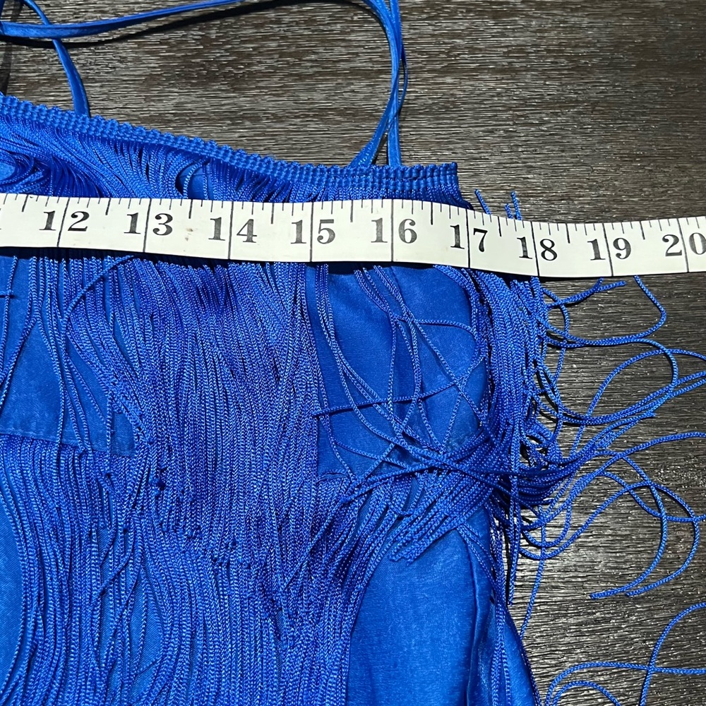 Zara Women’s Blue Fringe Mini Dress Sz S NWT Maximalism Holiday Cocktail Party - Picture 5 of 10
